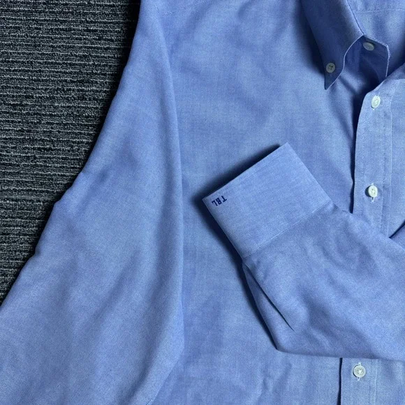 Ascot Chang Men's L Blue Custom Made Dress Shirt Button Up EUC - Picture 3 of 6